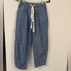 Blue Linen Pants with Rope Tie